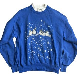 Vintage‎ Coldwater Creek Sweatshirt Blue Bird Winter Snowflake Print Made USA L